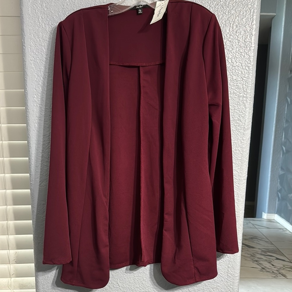 Burgundy Open Front Blazer